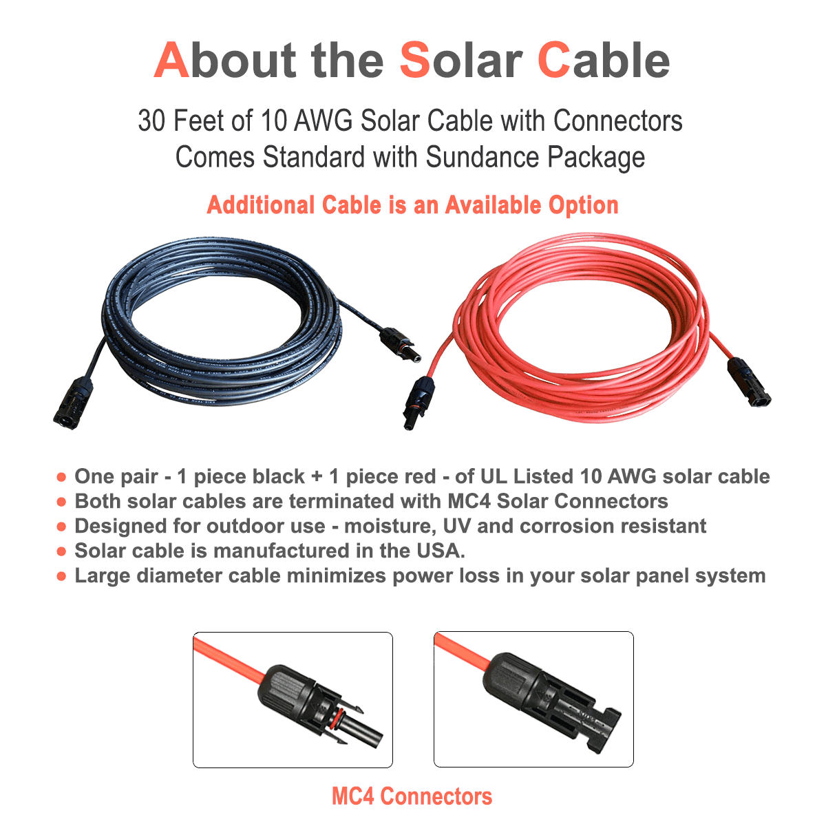 MC4 Solar Extension Cable 10 Gauge, 25 Feet, One Pair