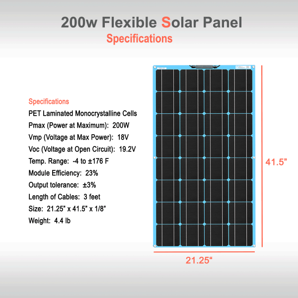 Flexible Solar Panel 200W Specifications
