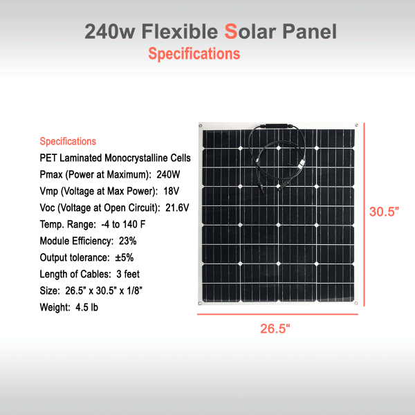 Flexible Solar Panel 240W Specifications